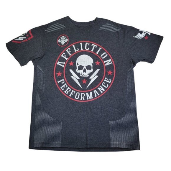 Affliction T-Shirt Mens 2XL Grunge Gray Y2K Skull Short Sleeve - Picture 2 of 7